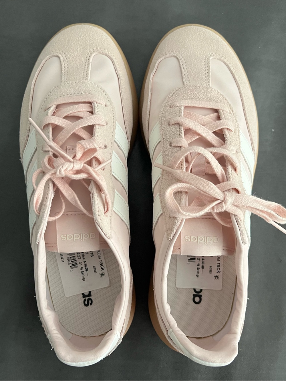 Adidas Pale Pink and White 3-Stripe  Sneakers
